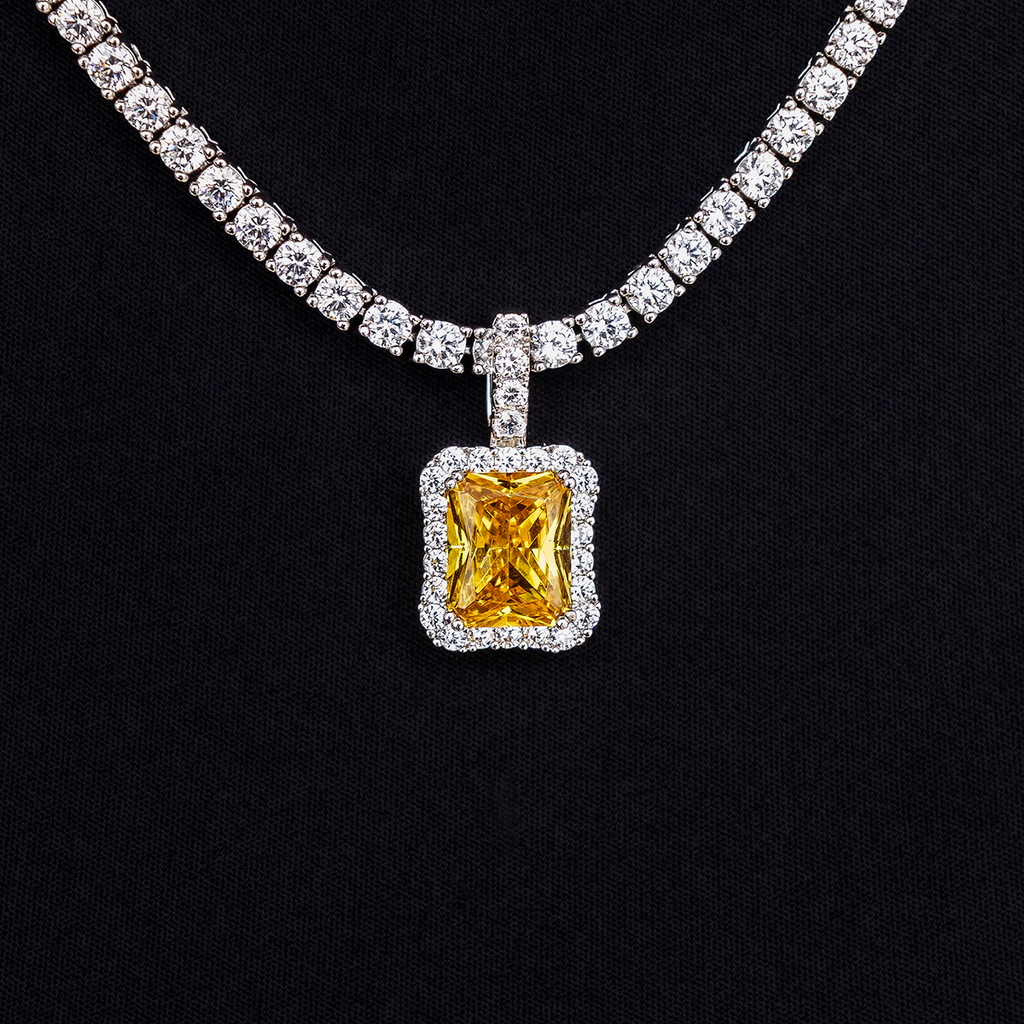 Micro Diamond Stone Pendant in White Gold