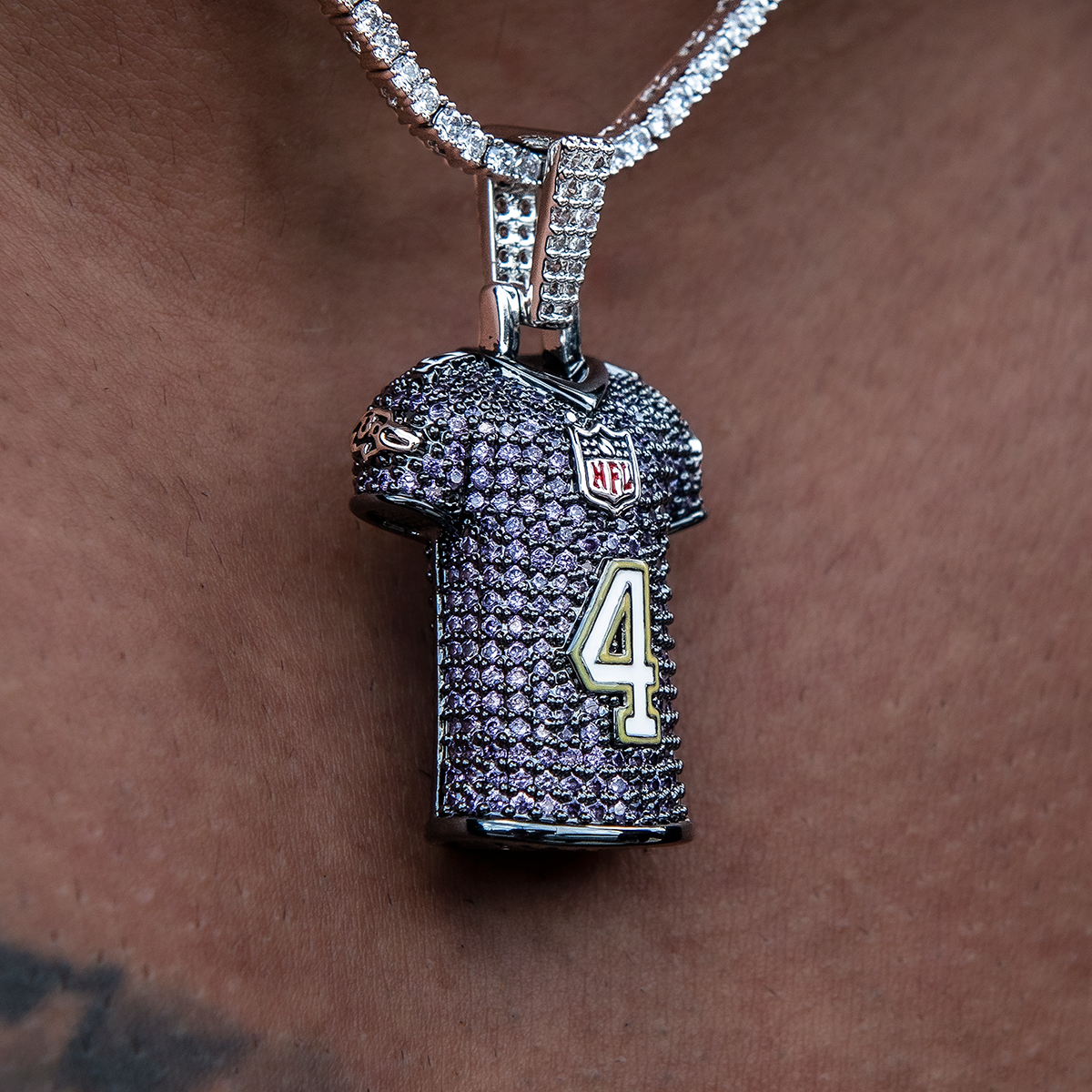 Zay Flowers Baltimore Ravens Purple #4 Jersey Pendant - White Gold